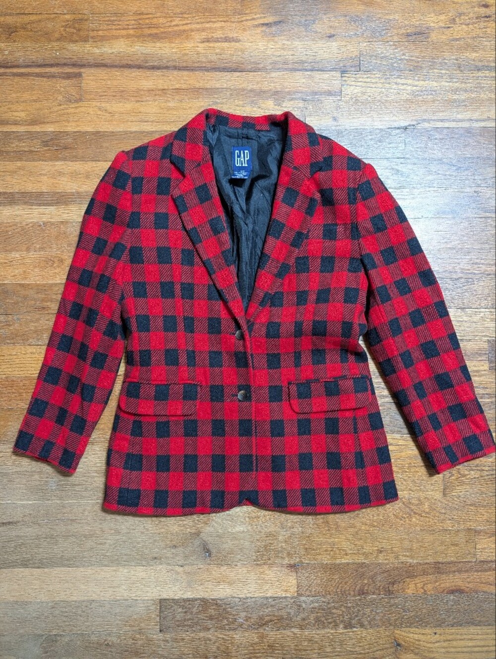 Women's Vintage 1990s GAP Buffalo Plaid Red Black Jacket Blazer Sz Small